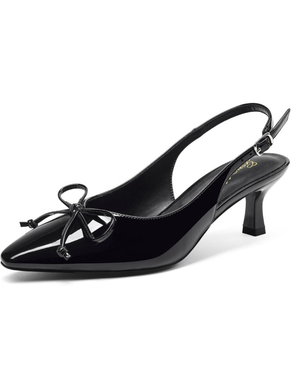 Women Black With Bowknot Slingback Pump Pointed Closed Toe Low Kitten Heel Shoes